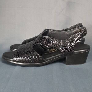 SAS Suntimer Sandals Black Leather Croc Embossed Tripad Comfort Women's 9M